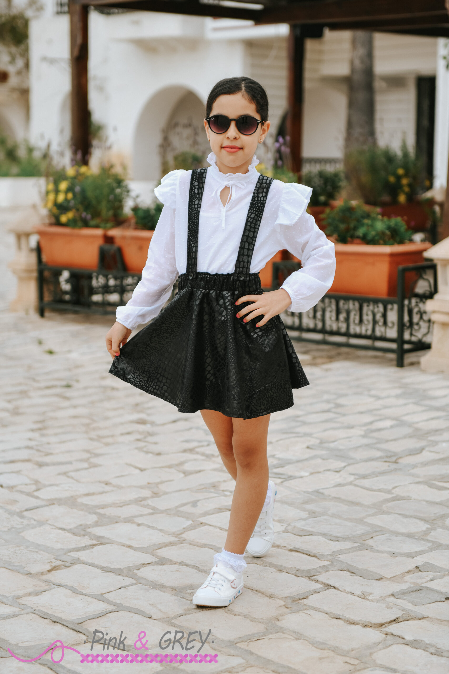Salopette en Semi-Cuir effet crocodile Chemise Popline à Volant pour Fille